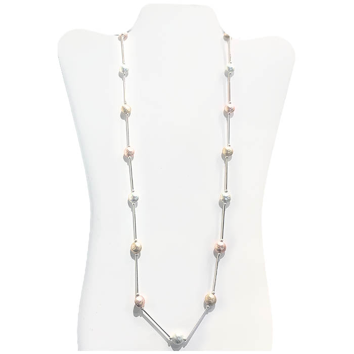 Flat Circle Beads - Long - Silver/Gold/Rose Gold Necklace
