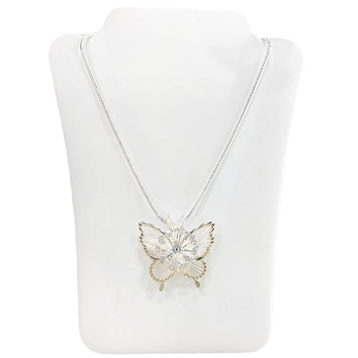 Butterfly - Crystals - Silver/Gold Necklace/Pin