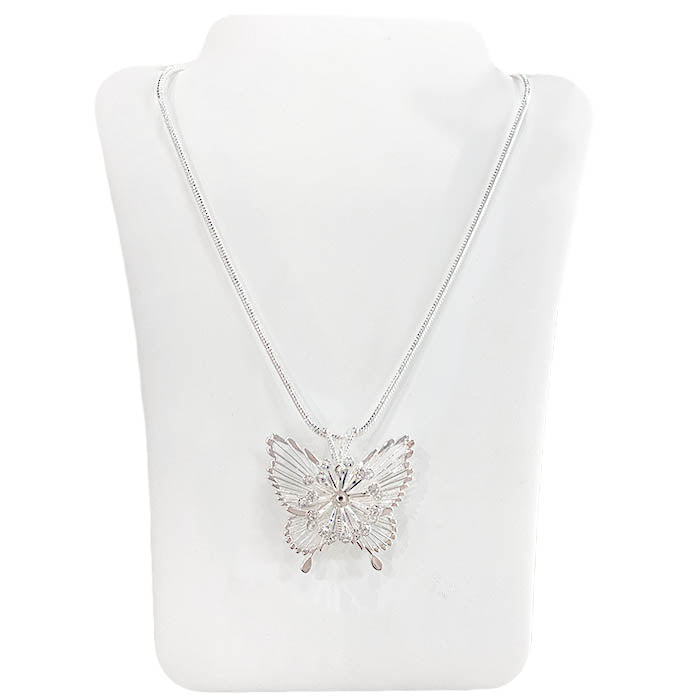 Butterfly - Crystals - Silver Necklace/Pin