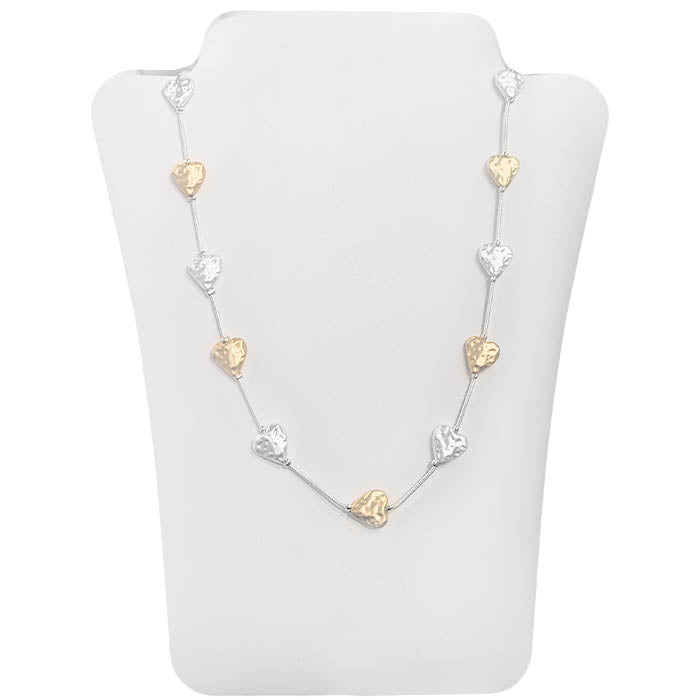 Metal Hammered String Of Hearts Multicolor Necklace