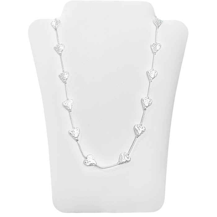 Metal Hammered String Of Hearts Silver Necklace