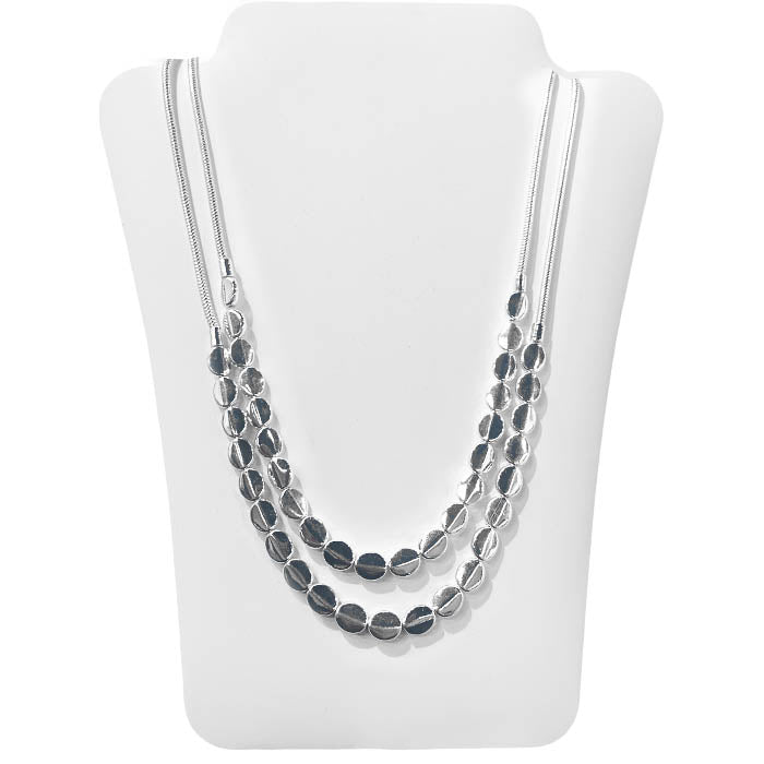 Chain Of Ovals - Double Strand - Silver Necklace