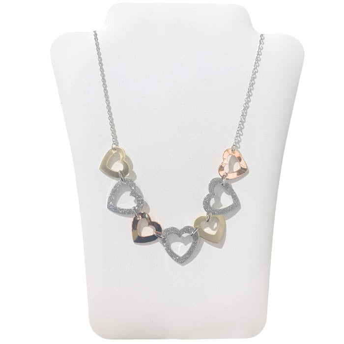 Silver Dust Hearts - Tricolor Necklace