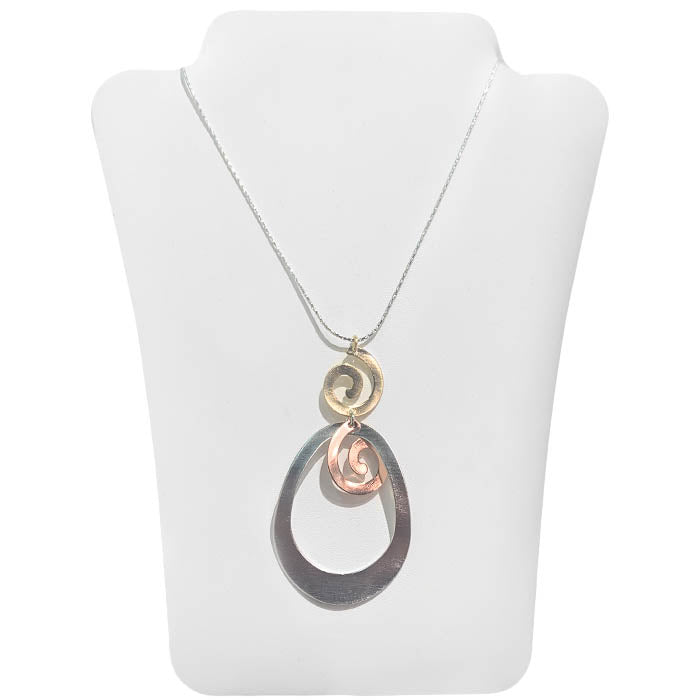 Oval w/ Swirls - Silver/Gold/ Copper Necklace