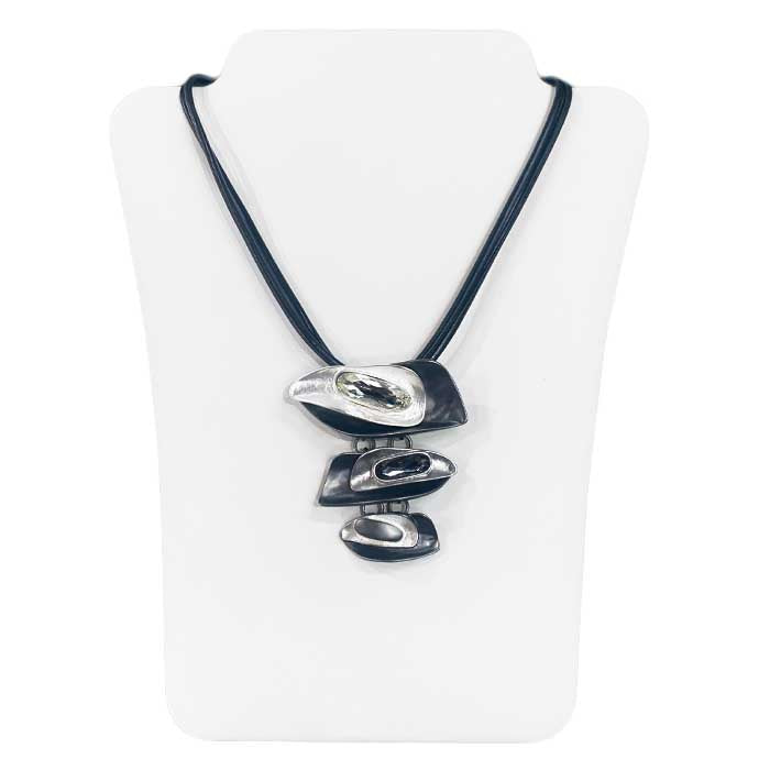 Triple Layered Horiz. Ovals w/ Crystals on Cord Necklace