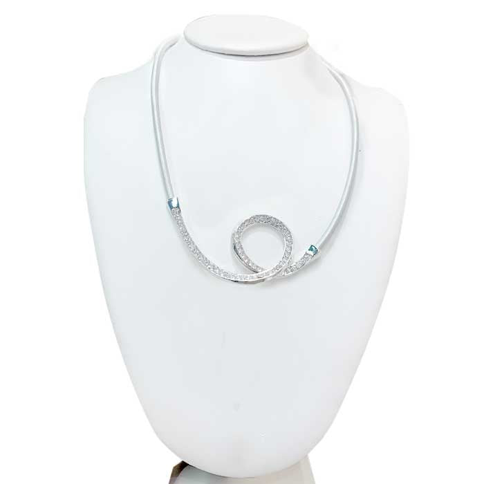 Crystal Swirl - Gray Cord Necklace