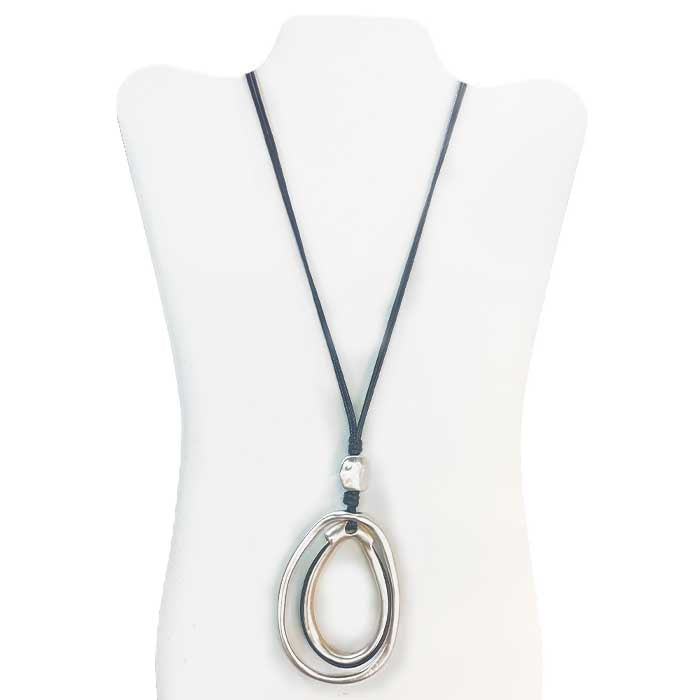 Long -Sculptured Double Oval Cord Necklace