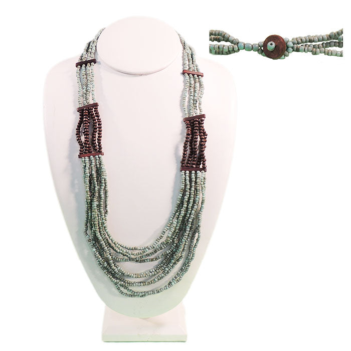 Ten Beaded Strands - Wood Mini Beads Necklace