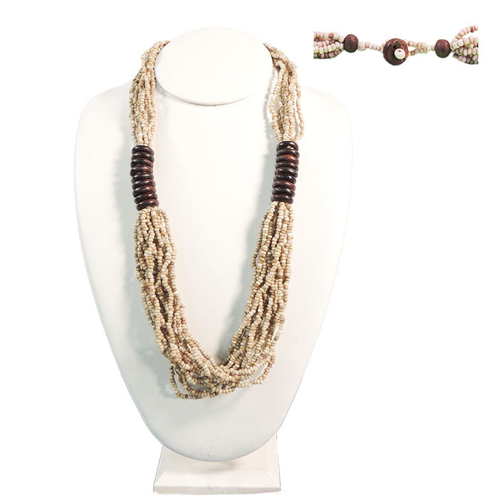 14 Beaded Strands - Wood Rings Necklace