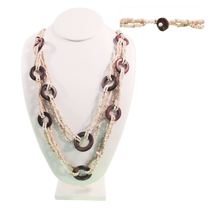 Double Layered Beads w/ Loops - Wood Circles Necklace