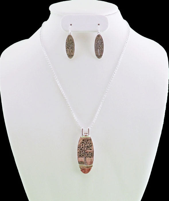 Tree Of Life Oval Silver Necklace/Earring Set