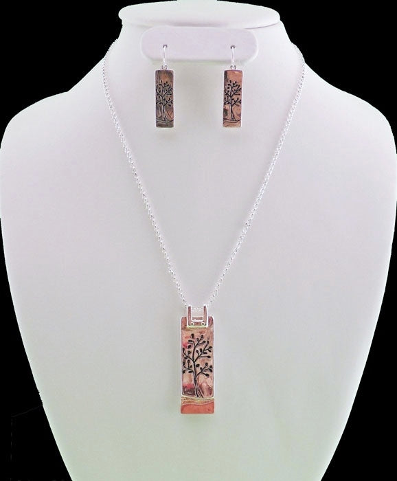 Tree Of Life - Rectangle - Silver N/E Set