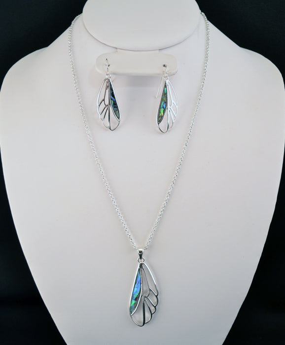 Abalone Wing Silver Necklace/Earring Set