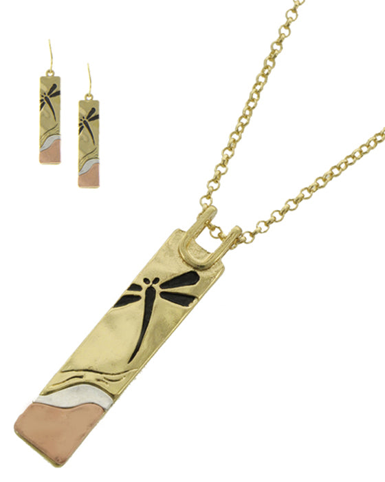 Dragonfly - Rectangle - Gold N/E Set