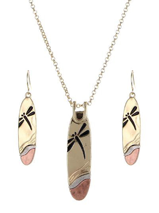 Dragonfly - Oval - Gold N/E Set