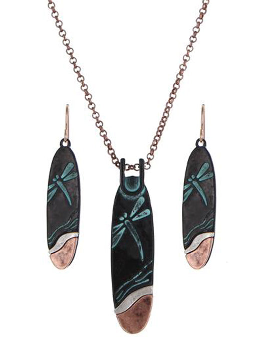 Dragonfly - Oval - Patina N/E Set
