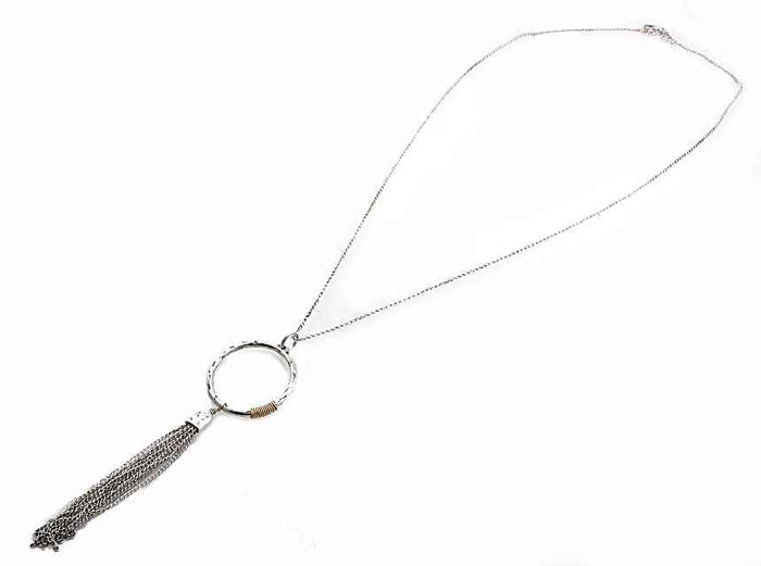 Circle w/ Dangling Chains - Long - Silver N/E Set