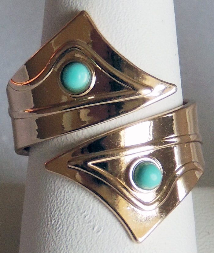 Gold Wedge w/ Turquoise Stone Adjustable Metal Ring