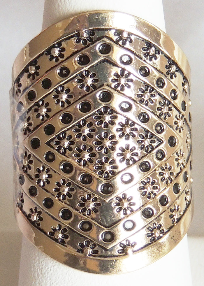 Gold Large Oval - Mini Diamond Shapes Adjustable Metal Ring