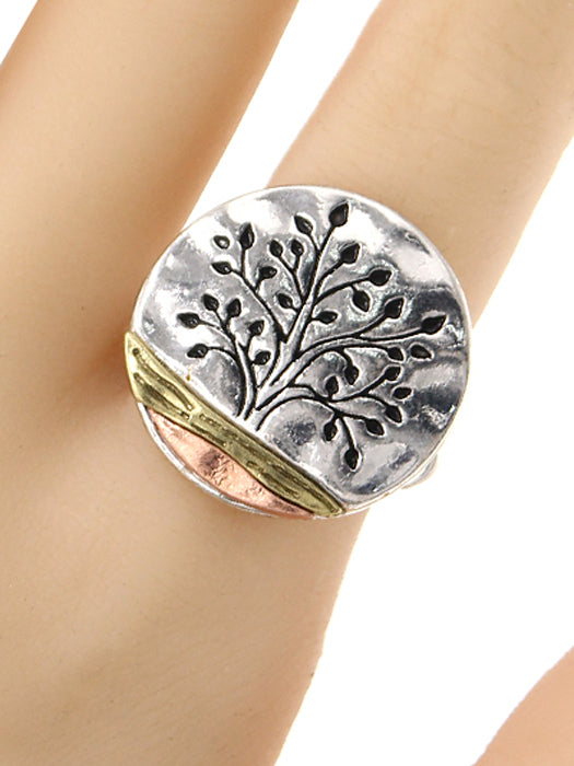 Tree Of Life Circle Stretch Silver Ring