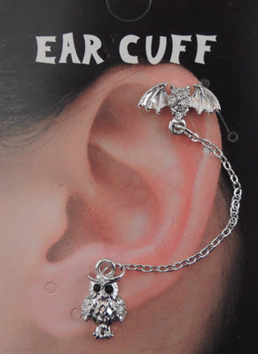 Bat w/ Owl - Double Post Earring w/ Chain.