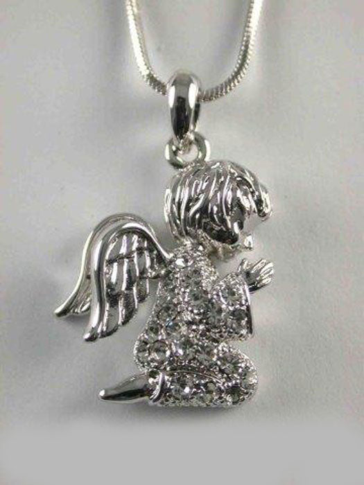 Clear Crystal Angel Rhodium Necklace