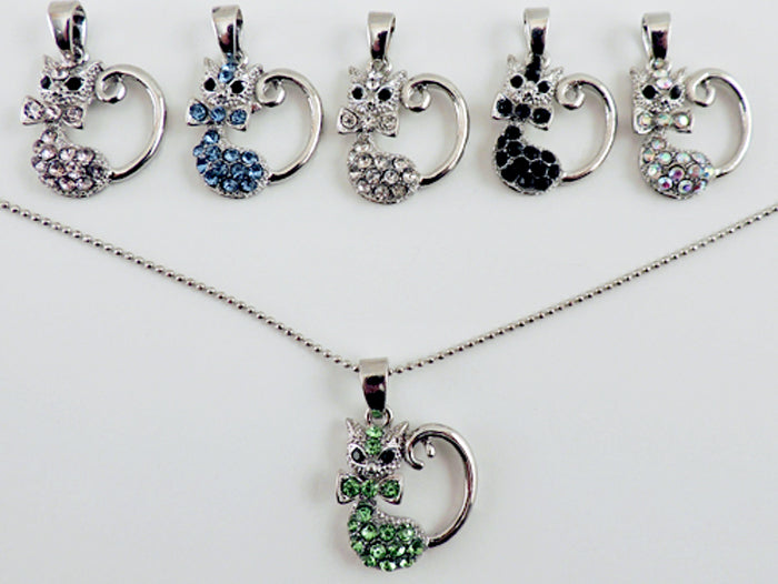 Cat w/ Tail & Crystals Necklace