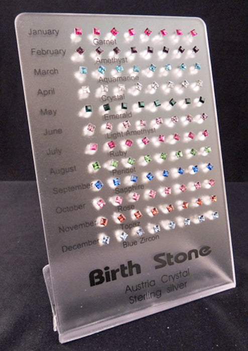 Square Birthstone Sterling Silver Post Earrings
