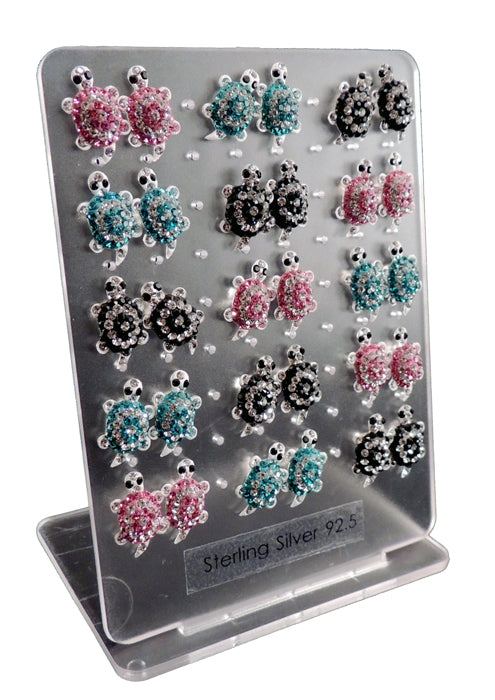 Sterling Silver Crystal Turtle Earrings