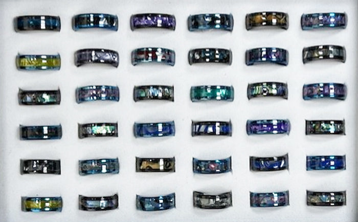 Black/Blue Band w/ Colored Shells Stainless Ring