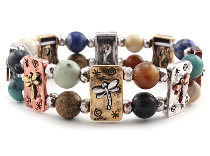 Stone/Metal Dragonflies Bracelet