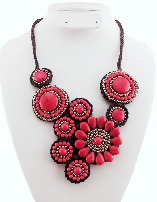 Red Circles With Big Flower Necklace