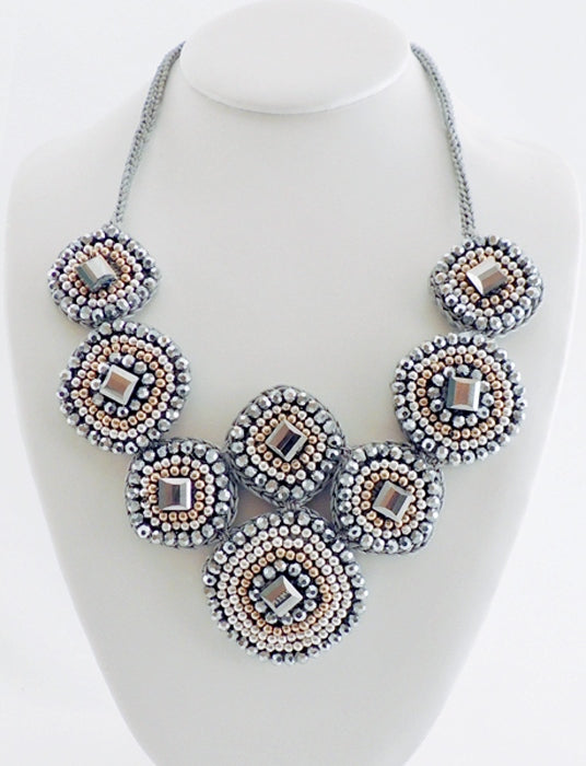 Diamond & Circles Grey & Silver Stone Necklace
