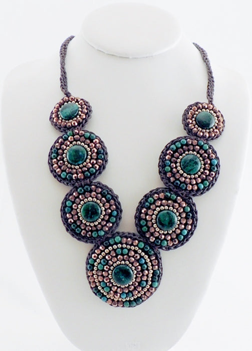 Circles Green & Brown Stone Necklace