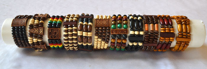 Wood Bead Mixed Design Stretch Bracelets