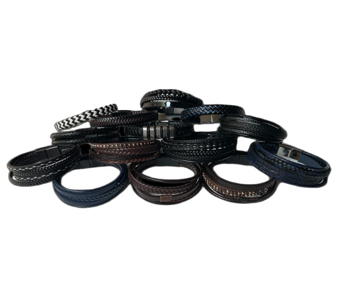 Leather Men's Bracelet - Magnetic Clasp - Assorted Designs