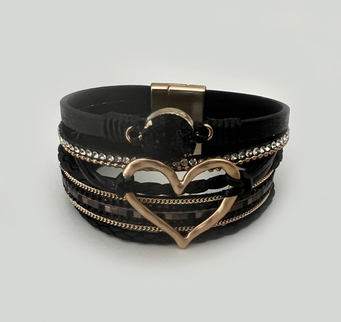 Hammered Metal Heart w/ Round Stone Bracelet