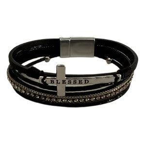 Hammered Cross w/ "Blessed" Four Strands Bracelets