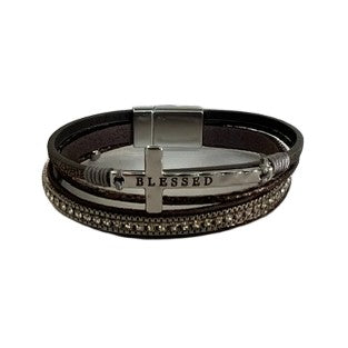 Hammered Cross w/ "Blessed" Four Strands Bracelets