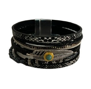 Metal Feather w/ Stones Six Strands Bracelet