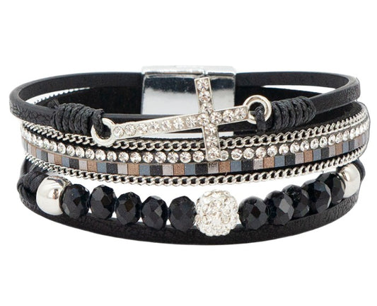 Four Strand Crystal Cross & Ball Bracelet