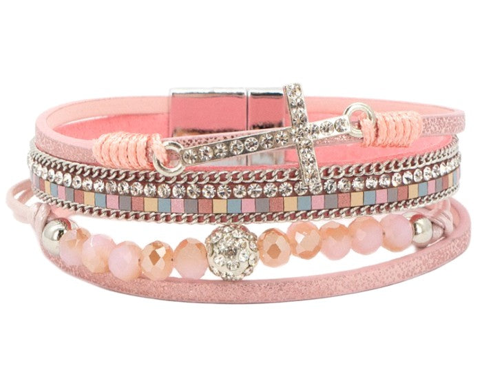 Four Strand - Crystal Cross & Ball Bracelet