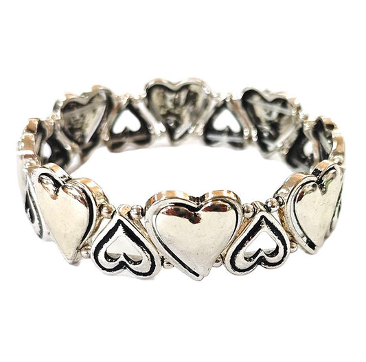 Large Hearts Stretch Bracelet - Silver