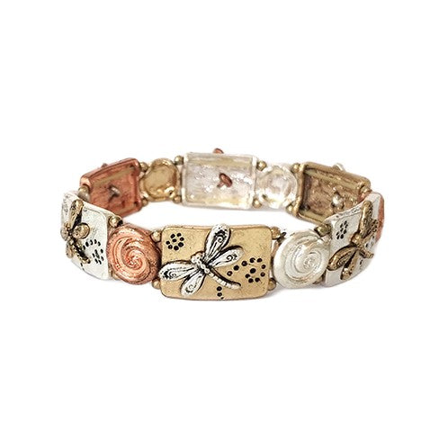 Dragonflies & Swirls Stretch Bracelet - Light Multicolor