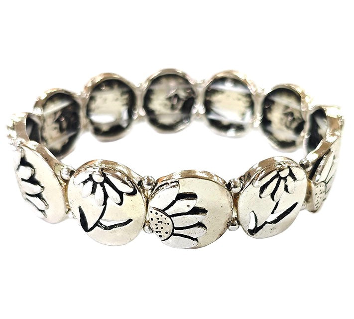 Circles Flower Stretch Bracelet - Silver