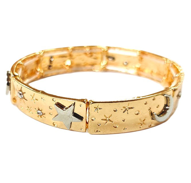 Star/Moon Stretch Metal Bracelet - Gold