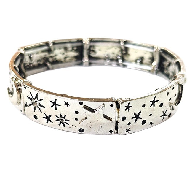 Star/Moon Stretch Metal Bracelet - Silver
