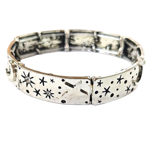 Star/Moon Stretch Metal Bracelet - Silver