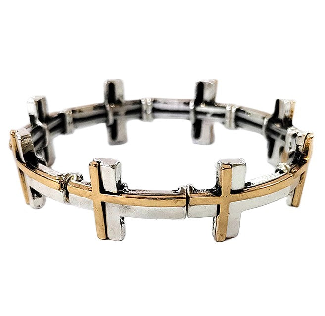 Double Crosses Stretch Bracelet - Gold Multicolor