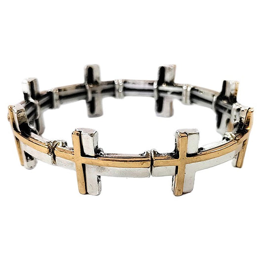 Double Crosses Stretch Bracelet - Gold Multicolor